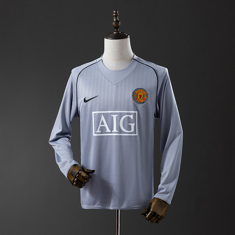 M-U 2007 Goalkeeper Grey Long Sleeve Retro Jersey S-XXL (front)