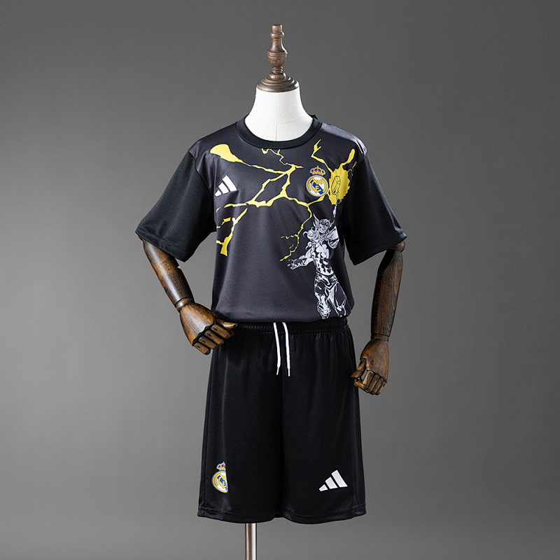 Real Madrid 25/26 Avengers - Pre-Match(Black) Kids Kit Jersey SIZE 16-28 (front)