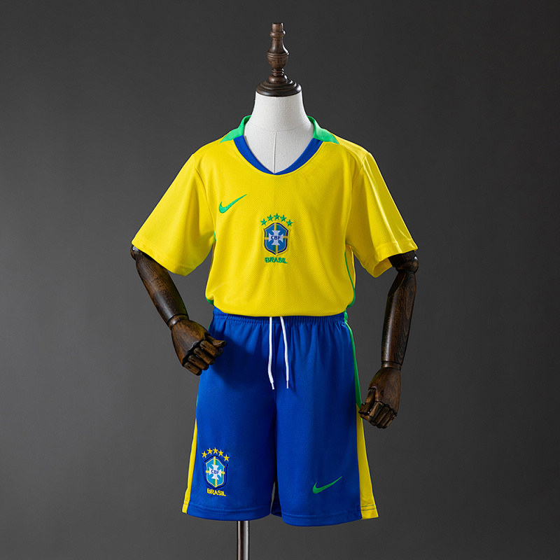 Brazil 2025 Home Kids Kit Jersey SIZE:16-28 (front)