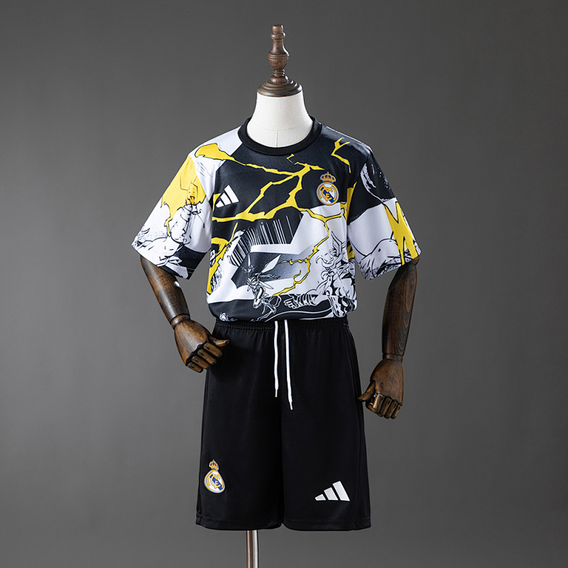 Real Madrid 25/26 Avengers - Pre-Match (Black and White) Kids kit Jerseys SIZE 16-28 (front)