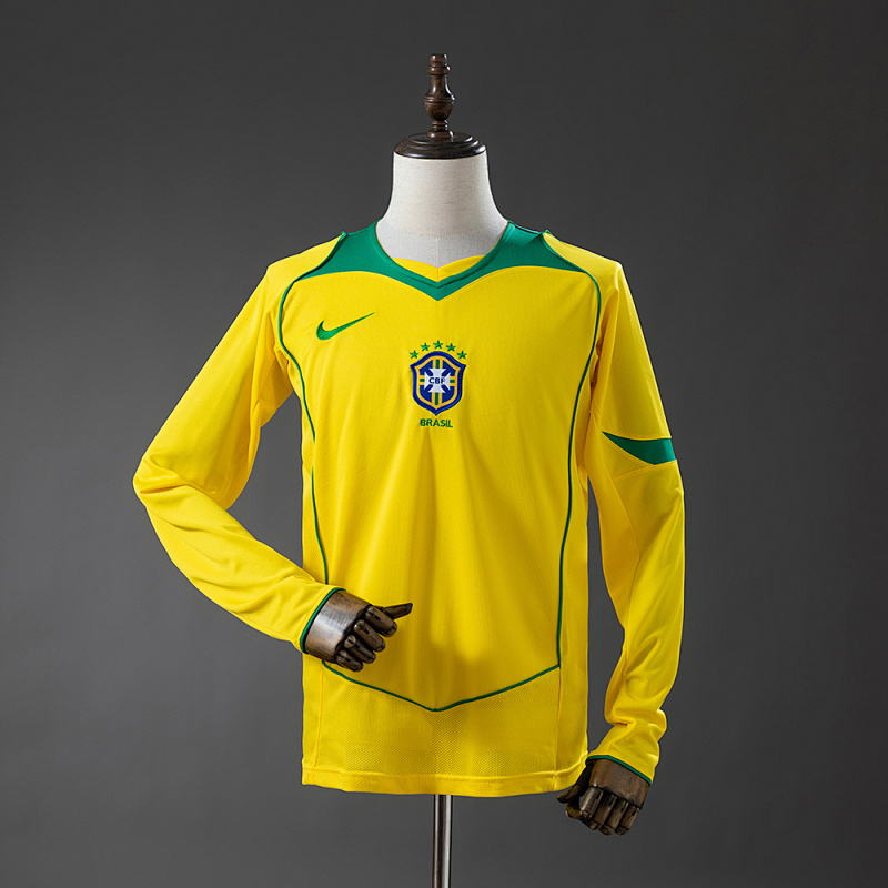 Brazil 2004 Home Long-Sleeved Retro Jersey S-XXL (front)