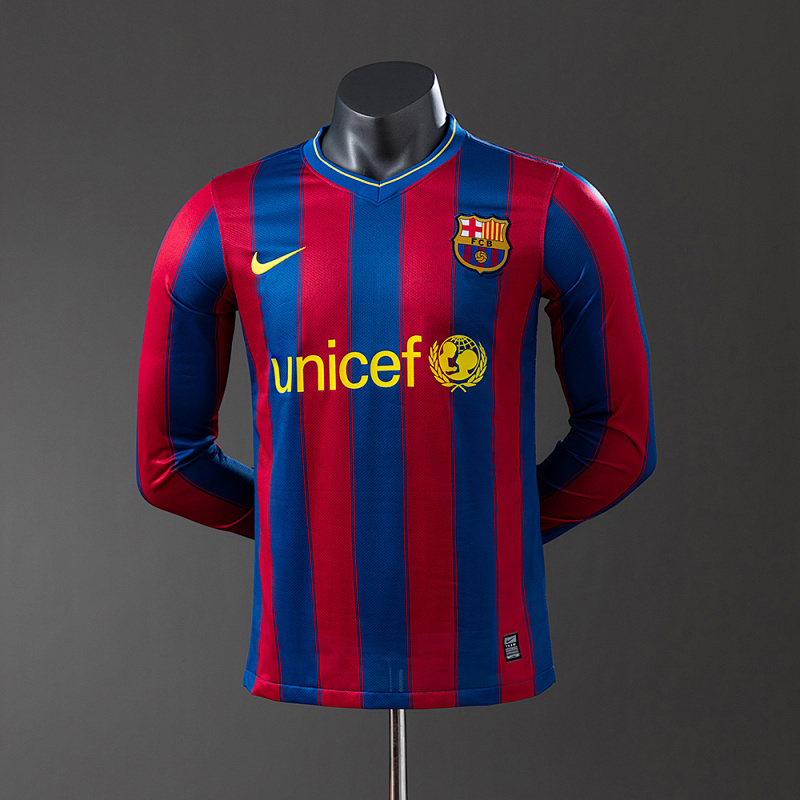 Barcelona 09/10 Home Long Sleeve Player Version Retro Jersey S-3XL (front)