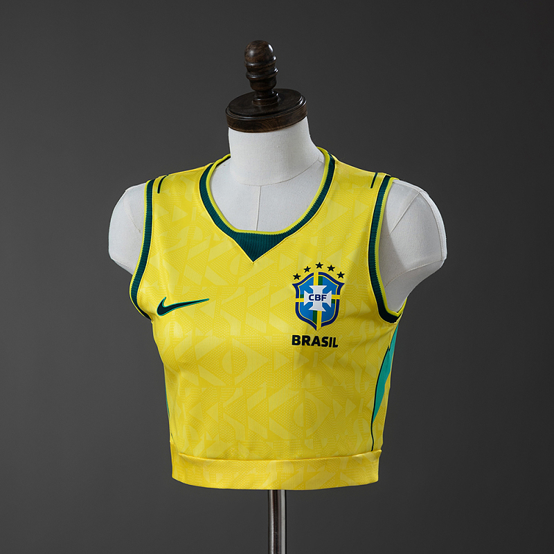 Brazil 2026 Women's Crop Tank Top Home Jersey S-XXL (front)
