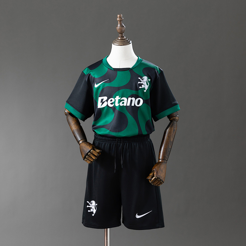 Sporting Lisbon 25/26 Kids Kit Alternative Jersey Black Size：16-28 (front)
