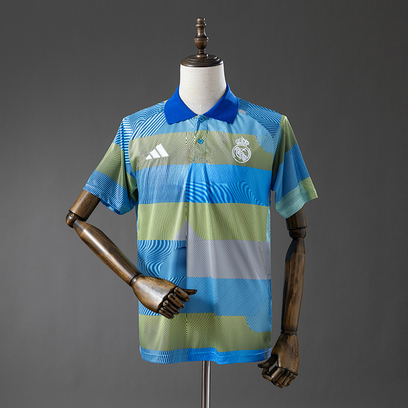 Real Madrid 25/26 POLO - Green Striped Tray S-XXL (front)