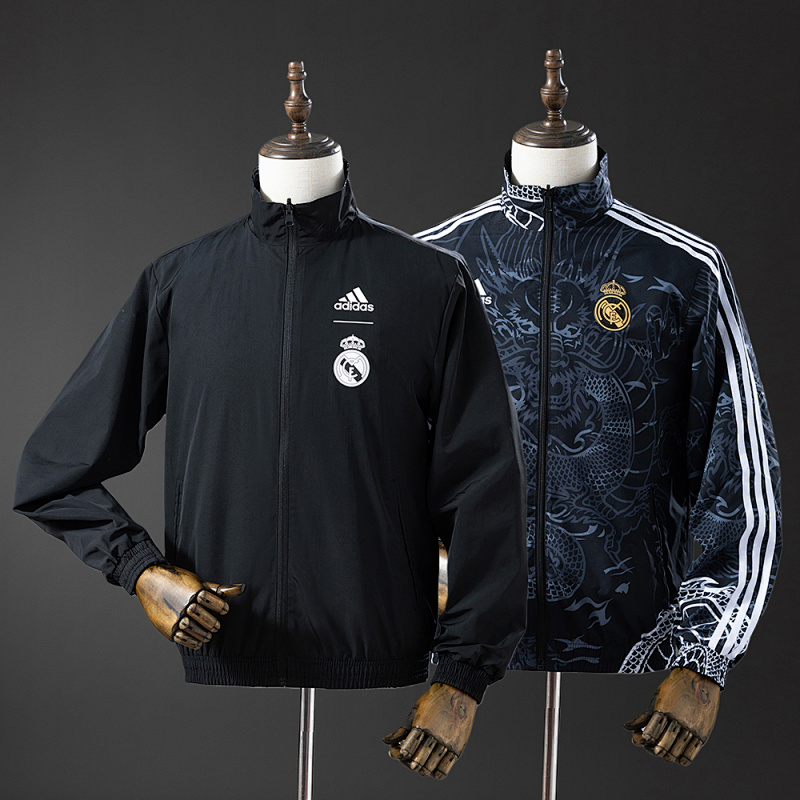 Real Madrid Reversible Jacket Windbreaker - Black&Black Dragon S-XXL (front)