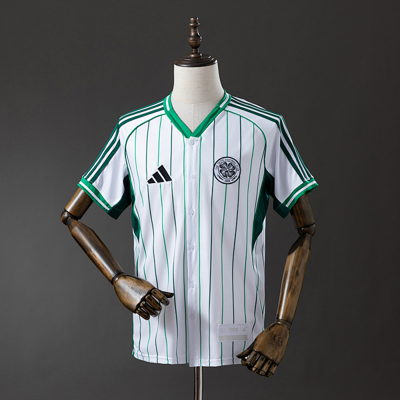 Celtic 25/26 US Pack Full-Button Baseball Jersey White S-XXL (front)