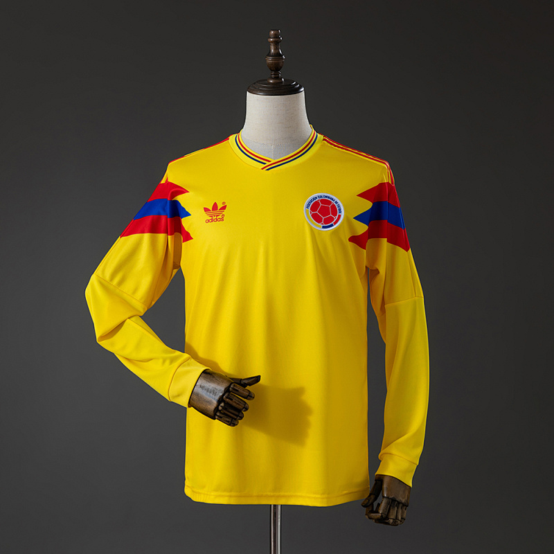 Colombia 1990 Originals Retro Home Long Sleeve Jersey S-XXL (front)