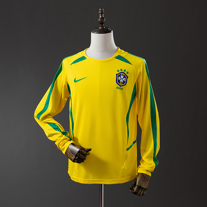 Brazil 2002 Home Long Sleeve Retro Jersey S-XXL (front)