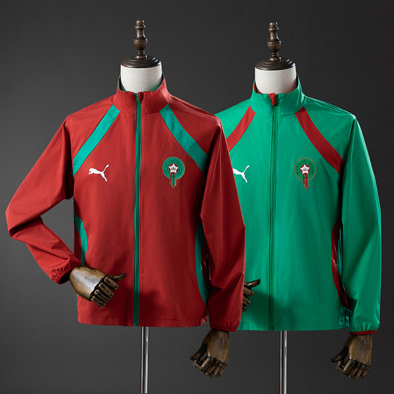 Morocco 2026 Reversible Jacket Windbreaker - Red & Green S-3XL (front)